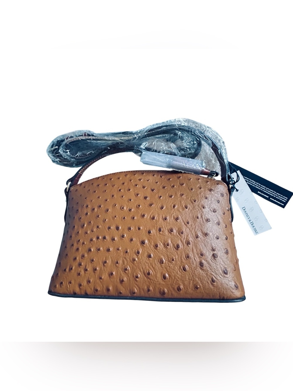 Dooney & Bourke Cognac Ostrich-Embossed Crossbody with Tassel - Picture 5 of 6